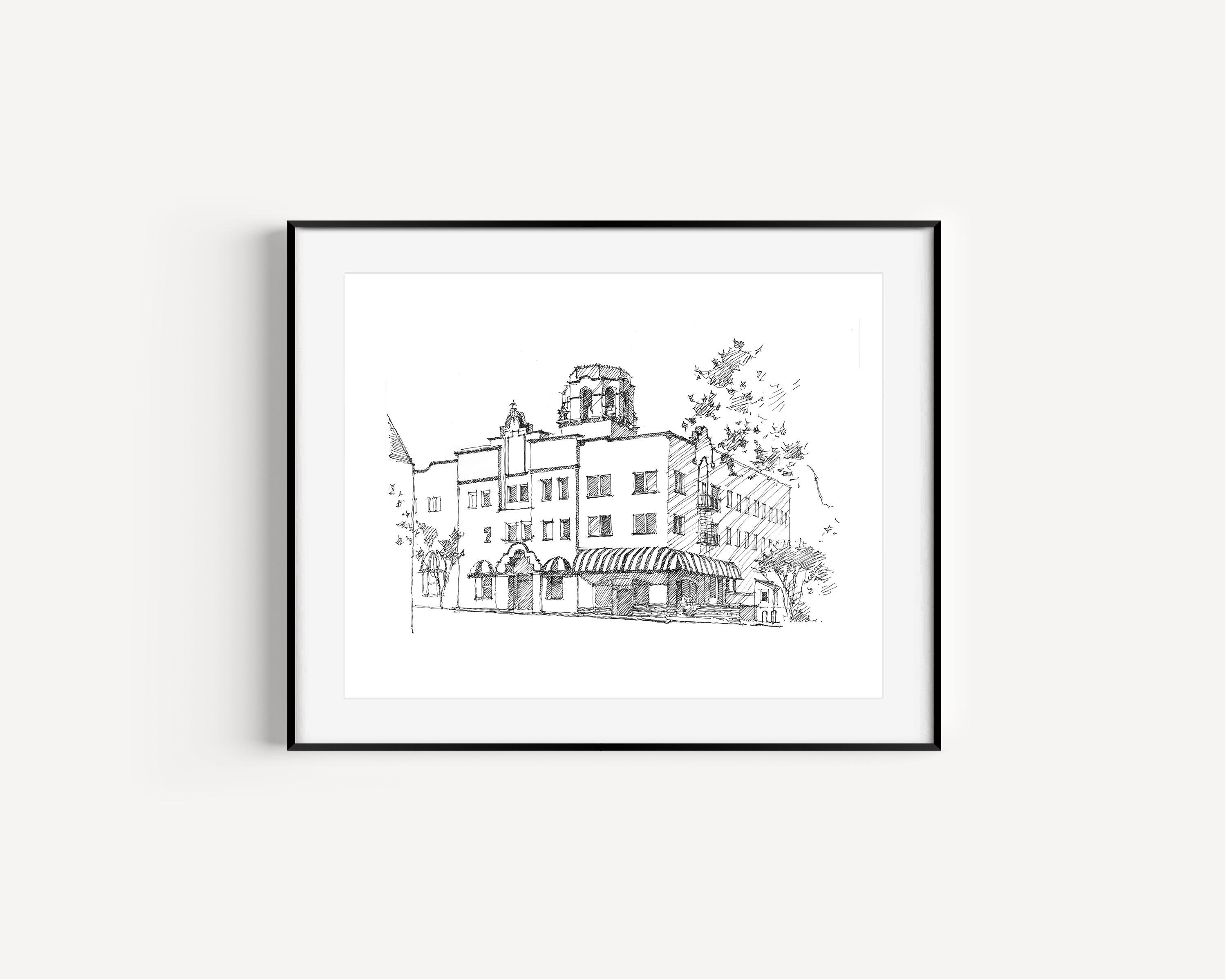 Hotel Laguna Print, Laguna Beach Pen and Ink Drawing, California Travel ...
