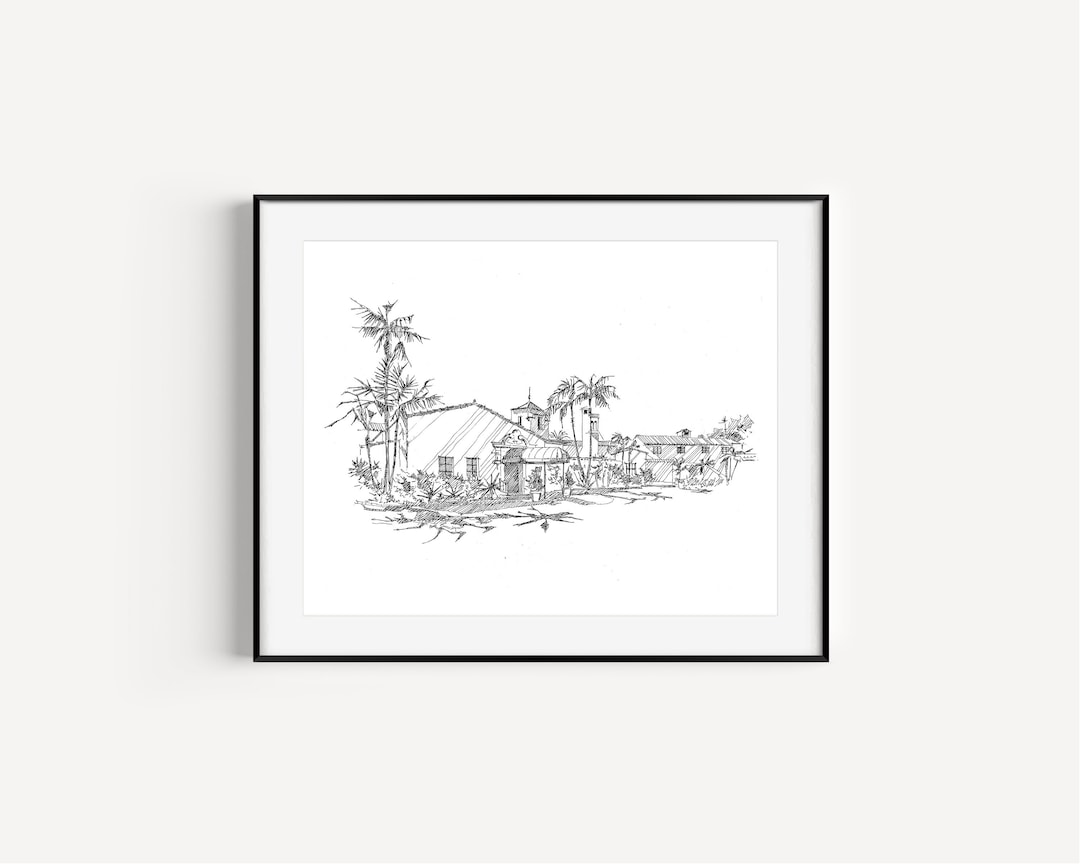 Bel-air Bay Club Print, Pacific Palisades Pen and Ink Drawing, Wedding ...