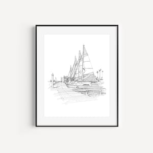 San Diego, Californië, Paradise Point, zeilbootschets, San Diego-cadeaus, pen- en inkttekeningafdruk, Californië Plein Air, cadeau-idee voor reizen