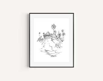 Heisler Park Gazebo, Laguna Beach, California, Travel Gift, CA Art Prints, Plein Air Pen & Ink Drawing, Wedding Gift, Paper Anniversary GIft