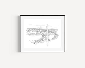 Mill Avenue Bridge Drawing, Tempe Arizona, ASU Graduation Gift