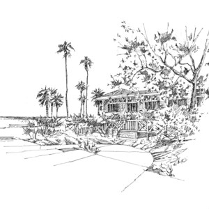 Shutters at the Beach, Santa Monica, California Travel, Plein Air Pen and Ink Drawing, Oceanfront Hotels, LA icónico hoteles, Gift for Wedding imagen 2