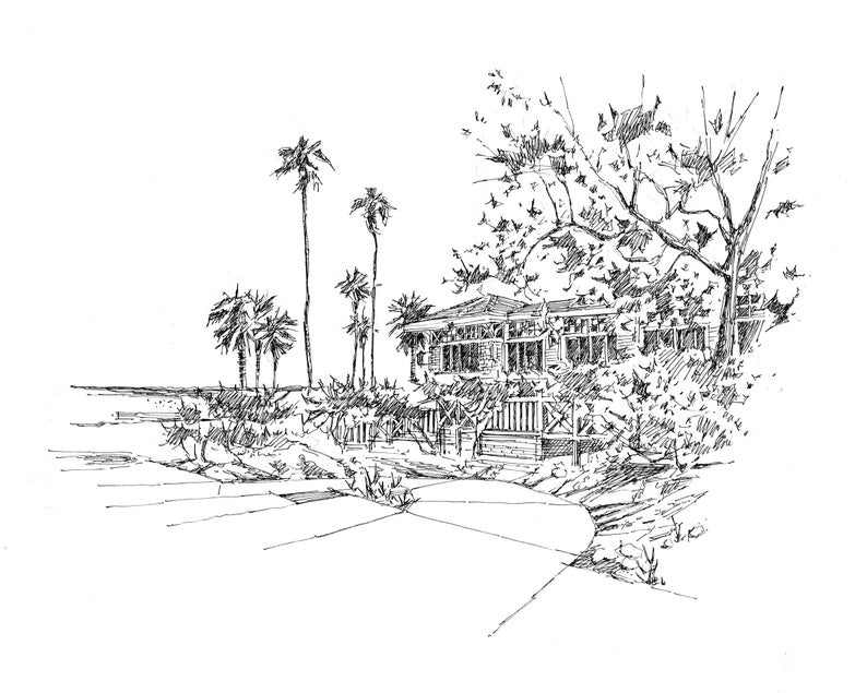 Shutters at the Beach, Santa Monica, California Travel, Plein Air Pen and Ink Drawing, Oceanfront Hotels, LA icónico hoteles, Gift for Wedding imagen 2