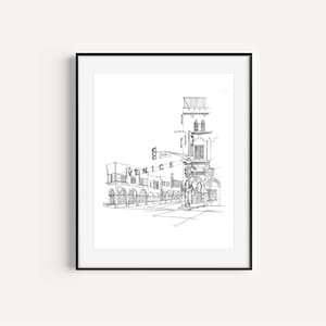 The Venice Sign, Venice Beach, California, Plein Air Pen and Ink Drawing, Los Angeles Landmarks, LA Wall Decor, Gifts from Los Angeles