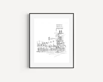 The Venice Sign, Venice Beach, California, Plein Air Pen and Ink Drawing, Los Angeles Landmarks, LA Wall Decor, Gifts from Los Angeles