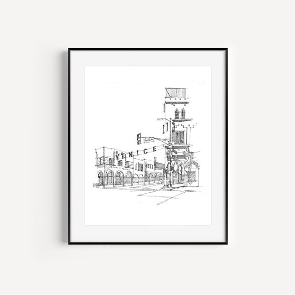 The Venice Sign, Venice Beach, California, Plein Air Pen and Ink Drawing, Los Angeles Landmarks, LA Wall Decor, Gifts from Los Angeles