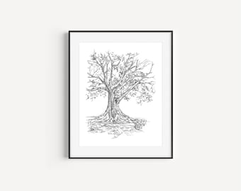 Beverly Gardens Park, Beverly Hills, California Travel, Pen & Ink Drawing, Majestic Tree Sketch, Los Angeles Prints, LA Landmarks, LA Gifts