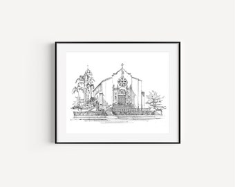 St. Timothy's Catholic Church, Los Angeles, CA, West LA, Wedding Gift, Anniversary Gift, Plein Air Pen and Ink Drawing, Drawing Prints