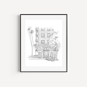 Beverly Wilshire Hotel, Beverly Hills Gifts, California Drawings, Los Angeles Travel, Pen & Ink Sketches, Plein Air Drawings, LA Wall Decor