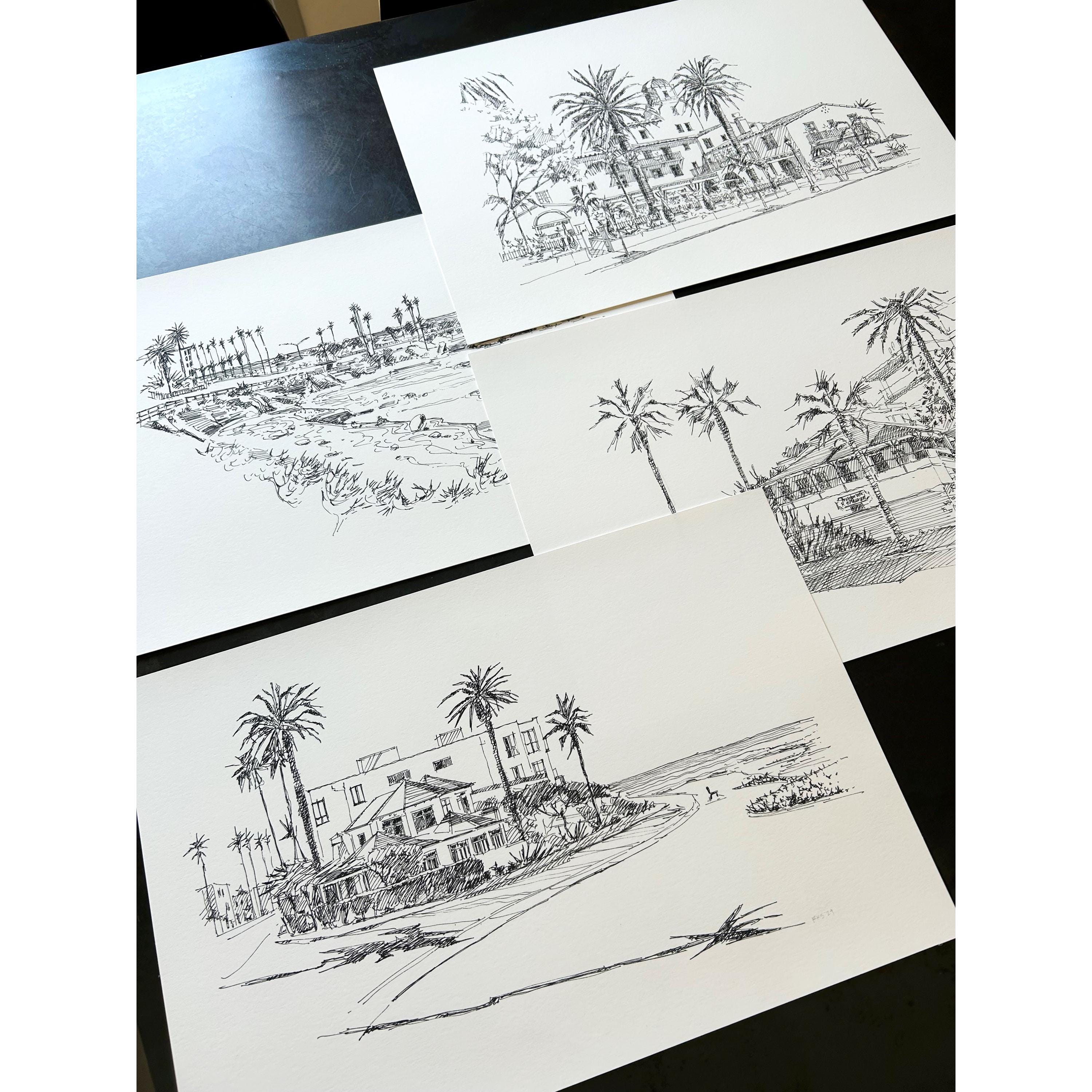 La Valencia Hotel Print, Pen and Ink Drawing, La Jolla California Art ...