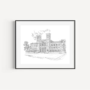 UCLA Graduation Gift SALE, Royce Hall Drawing, University of California Los Angeles Sketches, Campus Print, Plein Air Pen & Ink, UCLA Bruins