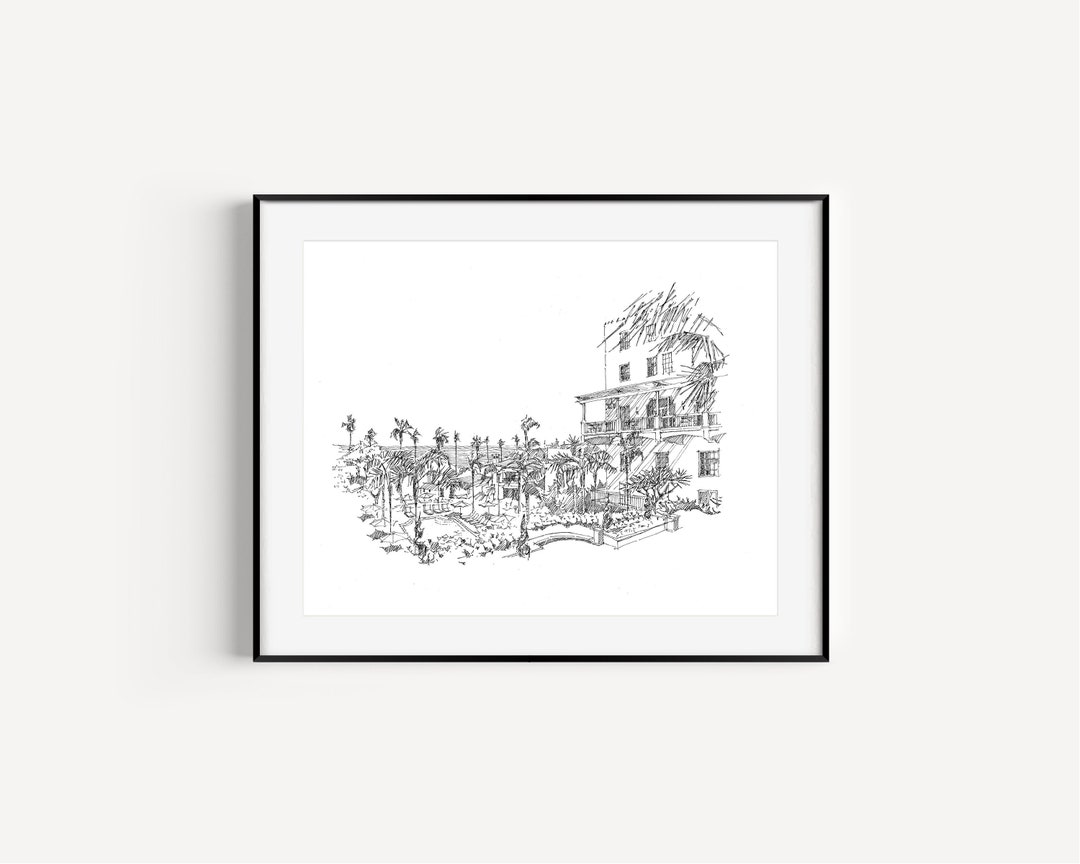 La Valencia Hotel Pen and Ink Drawing Print, La Jolla California Art ...