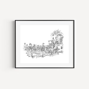 La Valencia Hotel, La Jolla, California Prints, Wedding Gift Ideas, Anniversary Gifts, Pen and Ink Drawing, San Diego Art