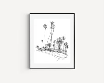 Heisler Park, Laguna Beach, California Gifts, Plein Air Pen and Ink Drawing, Palm Tree Sketches, California Travel Gifts