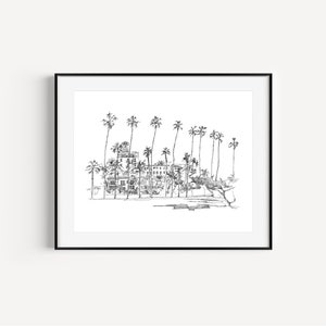 La Valencia Hotel, La Jolla, California Plein Air, Pen and Ink Drawing Prints, San Diego Gifts, Ellen Browning Scripps Park