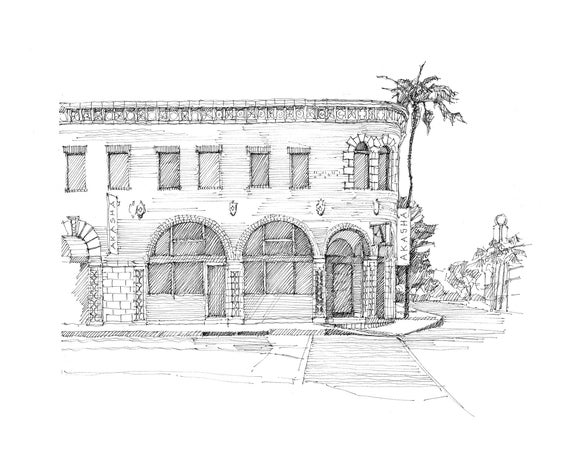 Culver Hotel, Culver City Gifts, California Art Prints, Los Angeles,  Hotels, Pen and Ink Drawing, Gifts for Wedding 