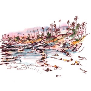 Laguna Beach Tide Pools, Heisler Park, California, Sunset Painting, Original Watercolor, Travel, California Art Gift, Coastal Painting