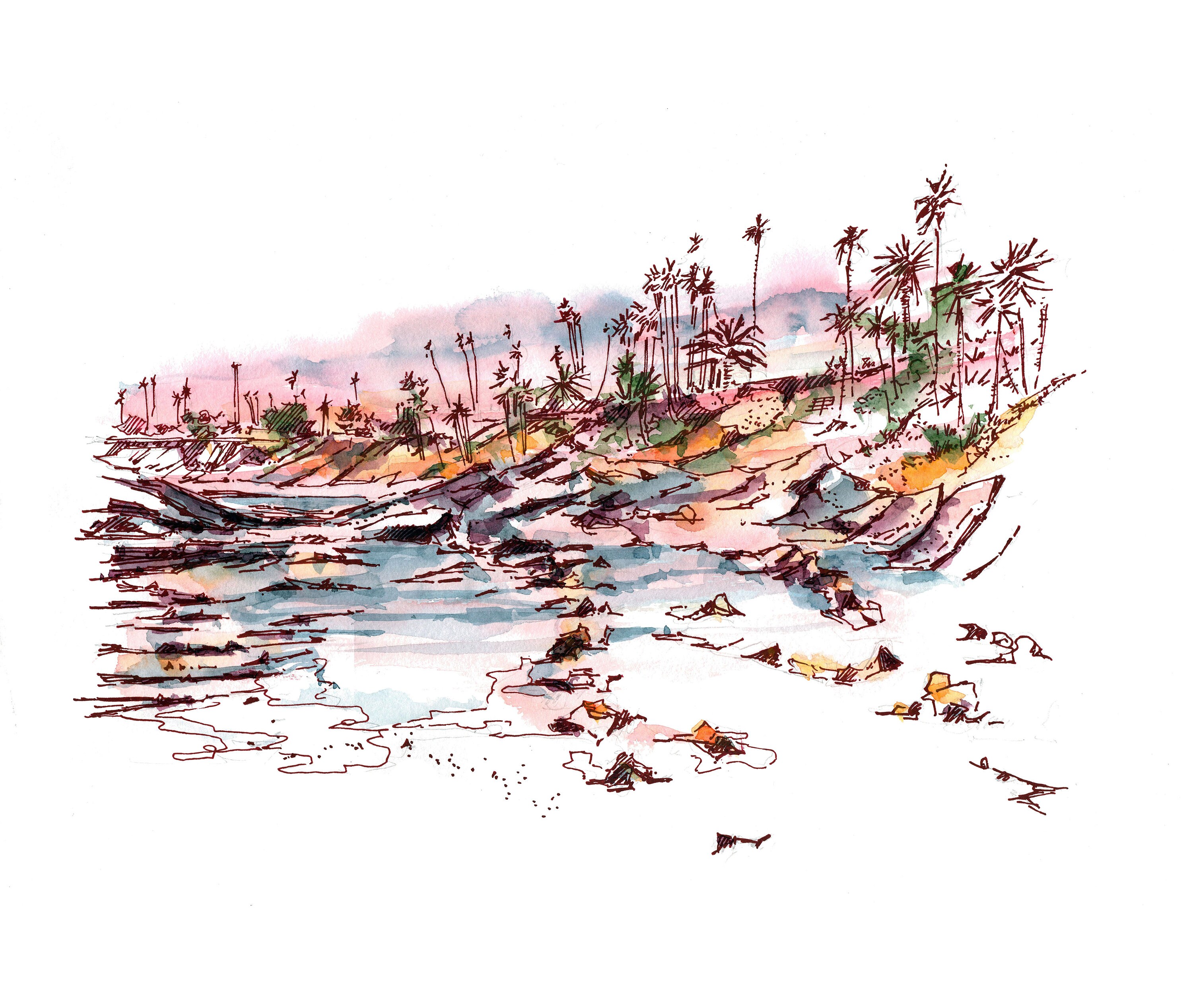 Laguna Beach Tide Pools, Heisler Park, California, Sunset Painting, Original Watercolor, Travel, California Art Gift, Coastal Painting