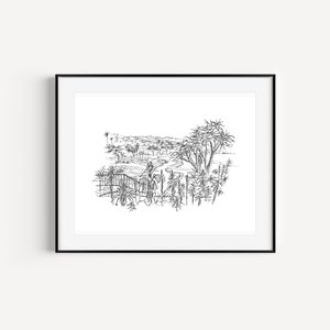 Laguna Beach Coastline, Heisler Park, Main Beach, Drawing, California, Art Prints, Laguna Beach Gifts, Pen and Ink Drawing, Blooming Aloes