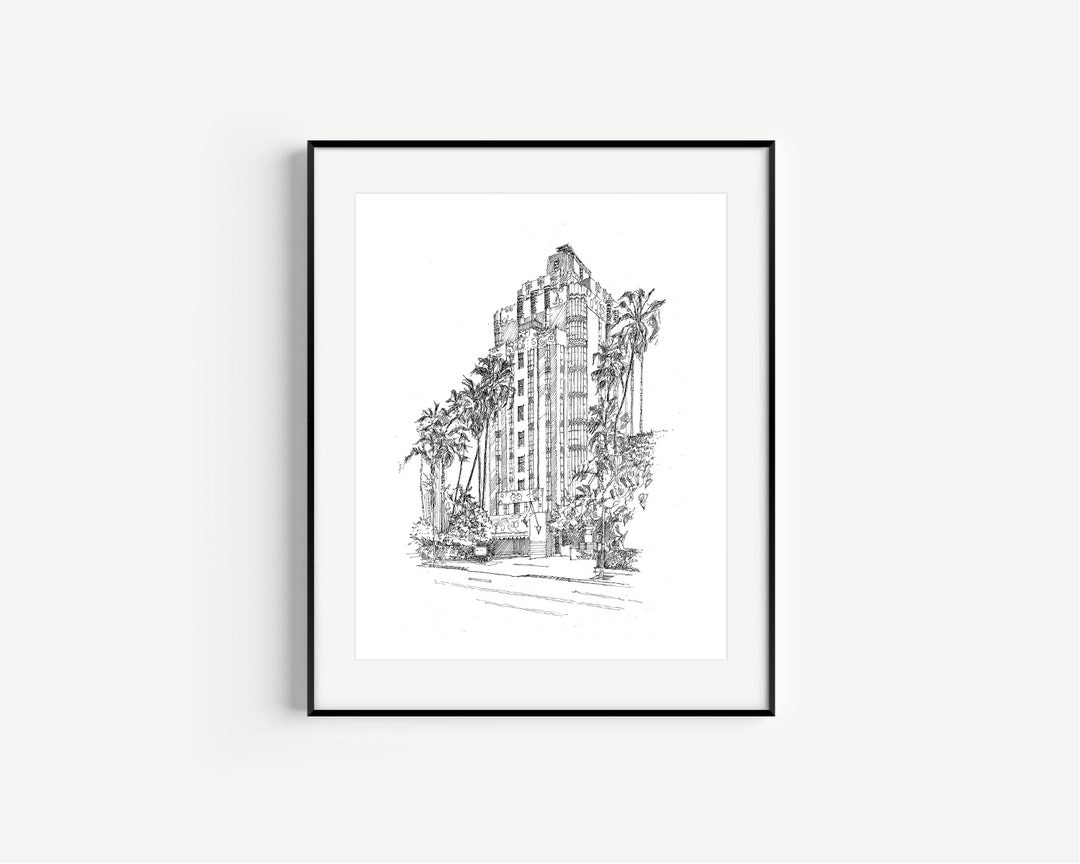 Sunset Tower Art Print, Iconic Los Angeles Pen and Ink Drawing - Etsy