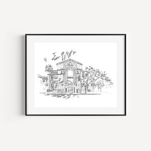 City Hall Culver City, California Art Prints, Plein Air Pen and Ink Drawing, Wedding Gifts