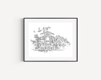 City Hall Culver City, California Art Prints, Plein Air Pen and Ink Drawing, Wedding Gifts