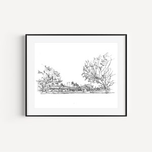 Rancho Park Golf Course, Gift for Golfer, Los Angeles, California, LA City Golf, Print of Original Plein Air Pen and Ink Drawing