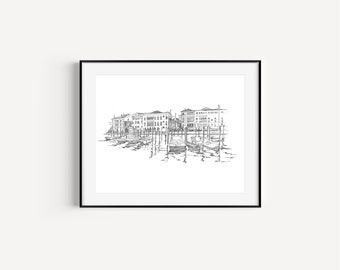 The Grand Canal, Venice, Italy, Travel Drawing, Gifts from Italy, Pen and Ink Drawing, Italy Vacation, Venice Wall Decor