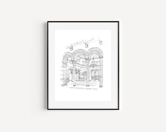 UCLA Powell Library, graduation gift, Westwood, California, UCLA Prints, Plein Air Pen and Ink Drawing