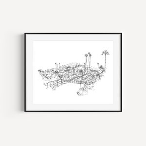 Heisler Park, Laguna Beach Travel Gifts, California, Orange County, Pacific Ocean, Plein Air Pen & Ink Drawing, Art Gift for Wedding