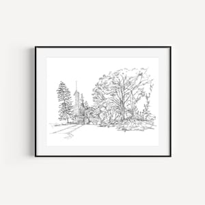 Wayfarers Chapel, Ranch Palos Verdes, California, Wedding Gifts, Church Drawngs, Plein Air Pen and Ink Drawing image 1