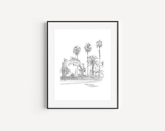 Santa Monica Pier Sign, Gifts from California, Plein Air Pen and Ink Drawing, Los Angeles Landmarks