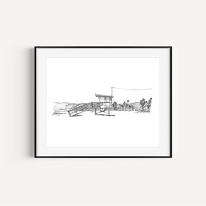 Lifeguard Tower, Venice Beach, California Art Gifts, Plein Air Pen and Ink Drawing