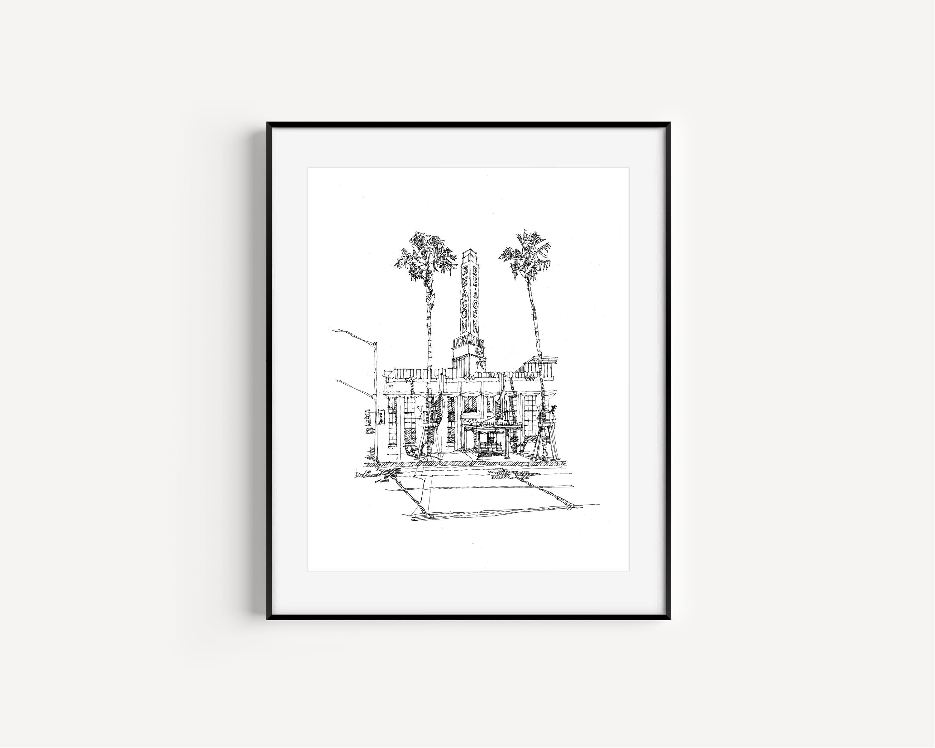 Culver Hotel, Culver City Gifts, California Art Prints, Los Angeles,  Hotels, Pen and Ink Drawing, Gifts for Wedding 