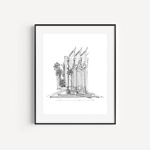 Stedelijk licht bij LACMA, Fine Art Print, Los Angeles, Californië, Plein Air Pen en inkttekening, Los Angeles bezienswaardigheden, Californië reisgeschenken