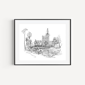 La Brea Tar Pits, Los Angeles, California, Print of Original Plein Air Pen and Ink Drawing