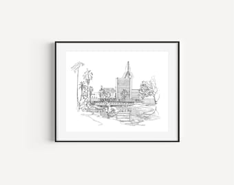 La Brea Tar Pits, Los Angeles, California, Print of Original Plein Air Pen and Ink Drawing