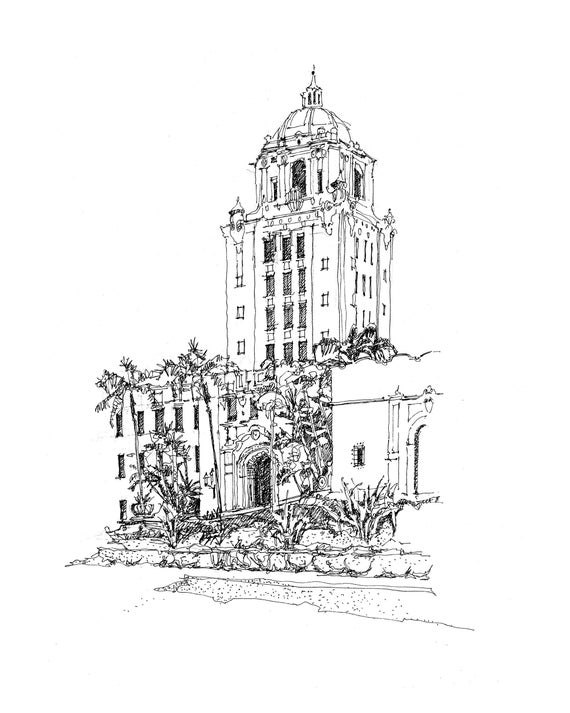 Beverly Hills City Hall, Los Angeles California, LA Drawings
