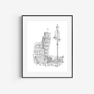 Leaning Tower of Pisa, Italy, Travel Drawing, Gifts from Italy, Pen and Ink Drawing, Italy Vacation, Rome Wall Decor, Europe Sketchbook