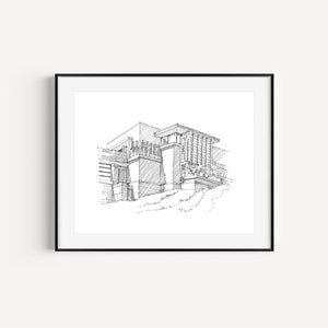 Hollyhock House, Frank Lloyd Wright, Los Angeles Drawings, California Prints, Barnsdall Art Park, Hollywood Gift Ideas, LA Landmarks