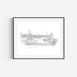 Harbor at Marina del Rey, California Art Prints, Los Angeles Landmarks, LA Wall Decor, Harbor Sketches
