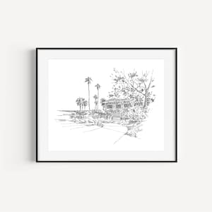 Shutters at the Beach, Santa Monica, California Travel, Plein Air Pen and Ink Drawing, Oceanfront Hotels, LA icónico hoteles, Gift for Wedding imagen 1