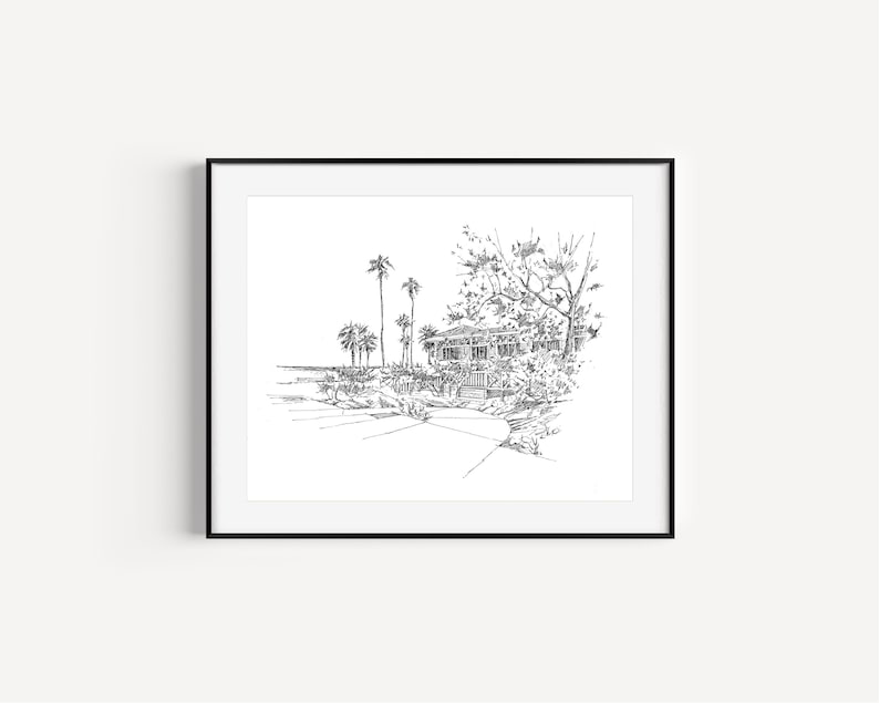 Shutters at the Beach, Santa Monica, California Travel, Plein Air Pen and Ink Drawing, Oceanfront Hotels, LA icónico hoteles, Gift for Wedding imagen 1