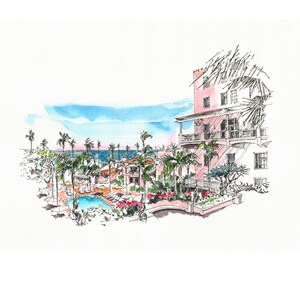 La Valencia Hotel Watercolor Print, La Jolla Souvenirs, Travel California, Wedding Gifts, California Prints, San Diego Art