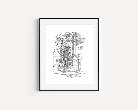 Culver Hotel, Culver City Gifts, California Art Prints, Los Angeles,  Hotels, Pen and Ink Drawing, Gifts for Wedding 