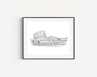 Colosseum Pen and Ink Art, Italy Travel Prints,  Rome Drawings and Wall Decor