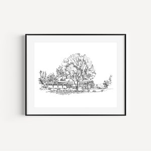 Frank Lloyd Wright&#39;s Hollyhock House, Los Angeles, California, LA Art Prints, Plein Air Pen and Ink Drawing, Architectural Sketches