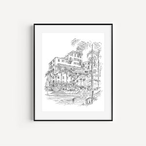 La Valencia Hotel, La Jolla, California, Plein Air Drawings, La Jolla Village, Travel Gifts, Gift for Wedding, Venue Illustration