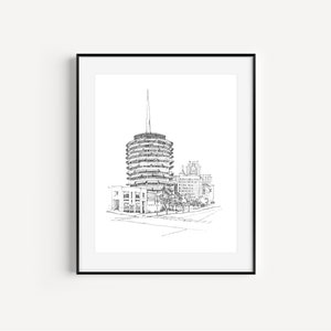 Capitol Records, impressions d'art à Los Angeles, voyage en Californie, dessins à LA, dessin à la plume et à l'encre en plein air, bâtiments emblématiques de LA