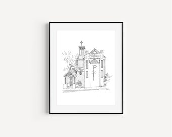St. Francis by the Sea Cathedral, Laguna Beach, California, Print of Original Plein Air Pen and Ink Drawing, Wedding Gift, Anniversary Gift